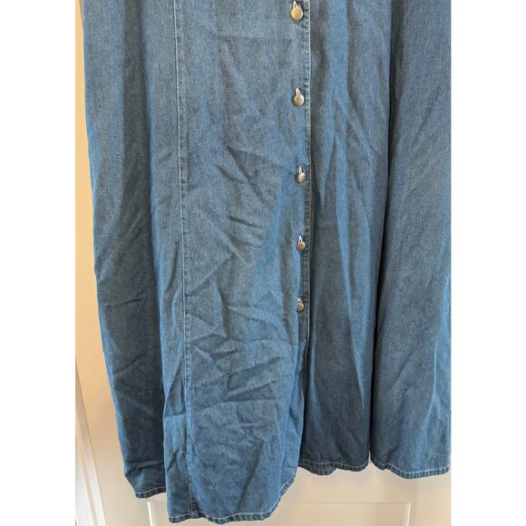 Koret City Blues Button Up Silver Embossed Button Tie Back Long Denim Dress 20W - Picture 9 of 13